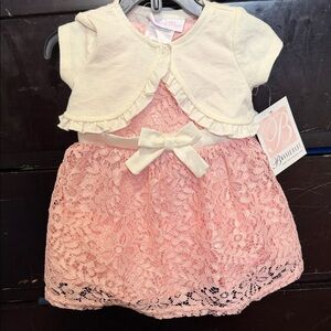 Bonnie Baby Pink Lace Dress with Cream Cardigan